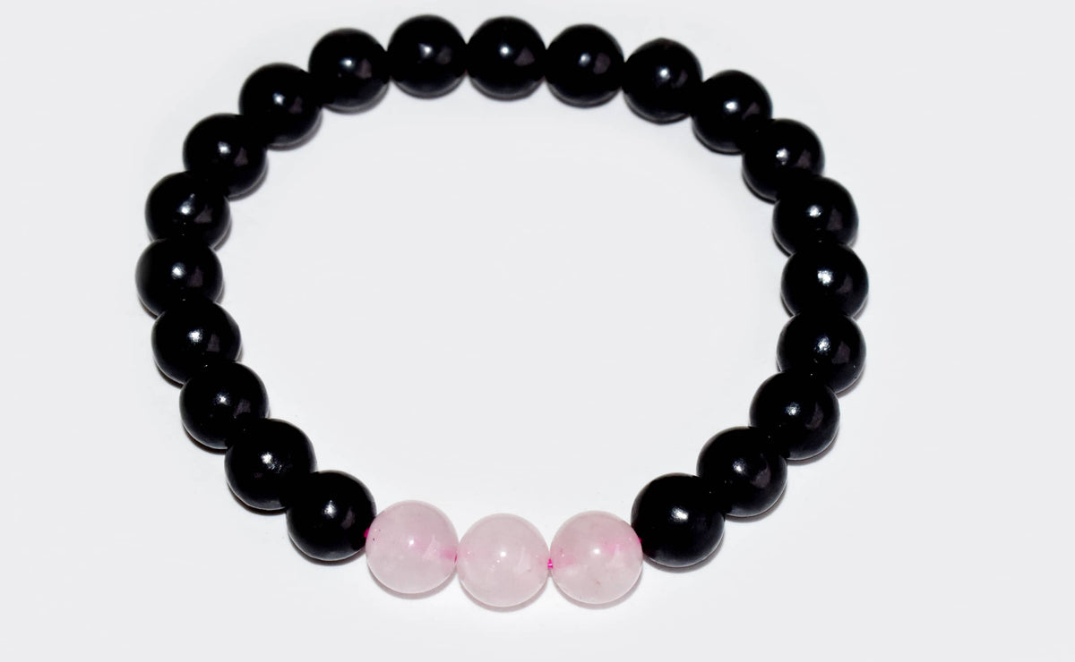 EMF Protection Crystal Bracelet, EMF Bracelet (Shungite Black, Rose Quartz)  DestGlow
