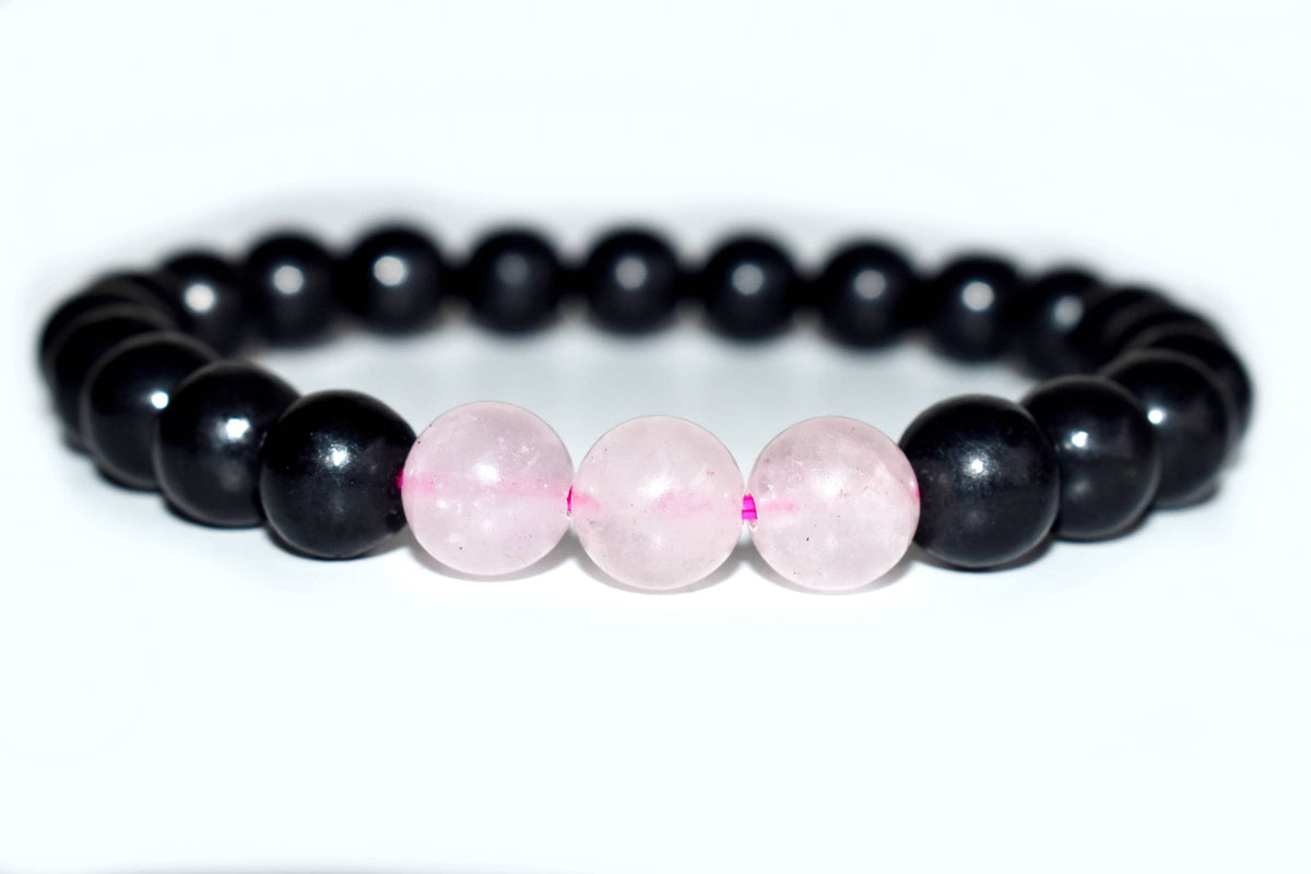 EMF Protection Crystal Bracelet, EMF Bracelet (Shungite Black, Rose Quartz)  DestGlow