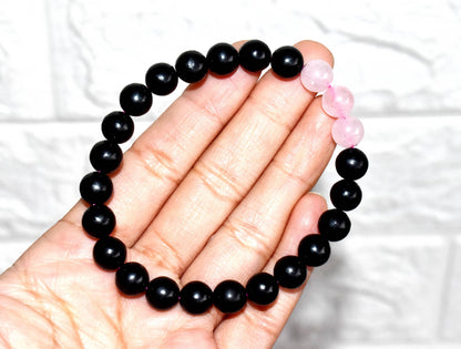 EMF Protection Crystal Bracelet, EMF Bracelet (Shungite Black, Rose Quartz)  DestGlow