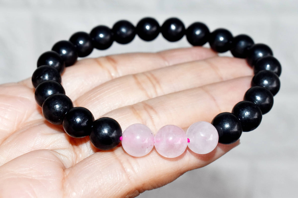 EMF Protection Crystal Bracelet, EMF Bracelet (Shungite Black, Rose Quartz)  DestGlow