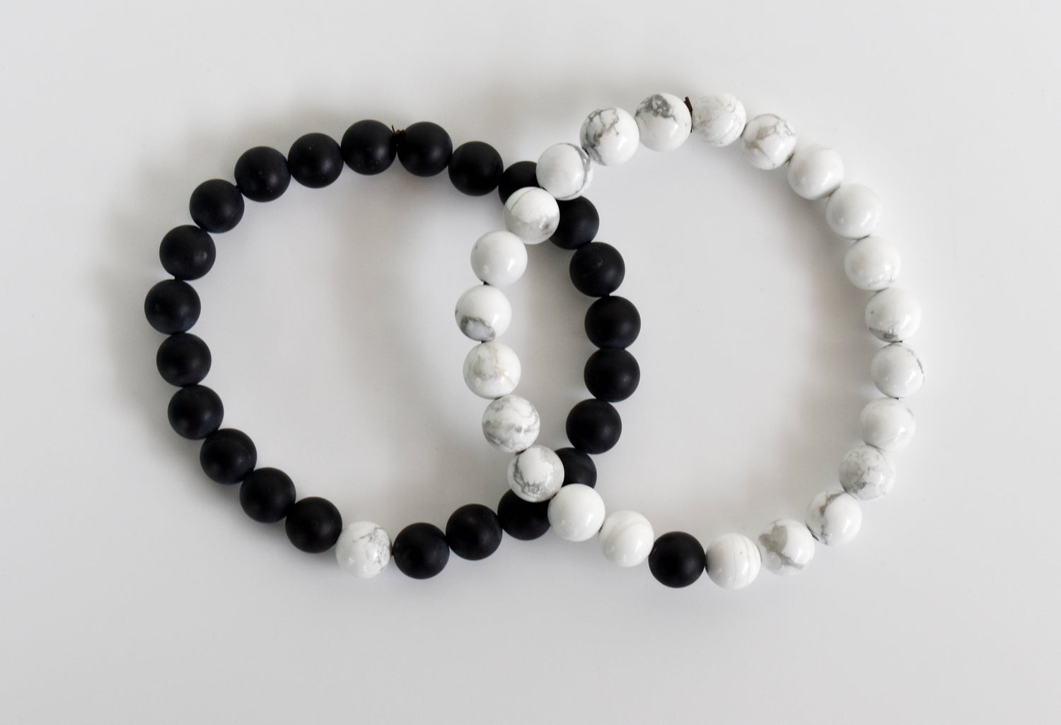 Black Onyx Matt Howlite Couple Bracelets, Anniversary Gift (Confidence and Balance)  DestGlow
