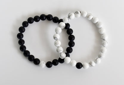 Black Onyx Matt Howlite Couple Bracelets, Anniversary Gift (Confidence and Balance)  DestGlow