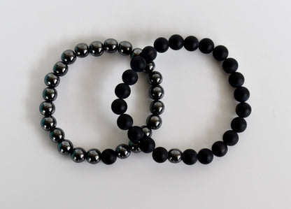 Hematite Black Onyx Matt Couple Bracelets, Anniversary Gift (Manifestation and Confidence)  DestGlow