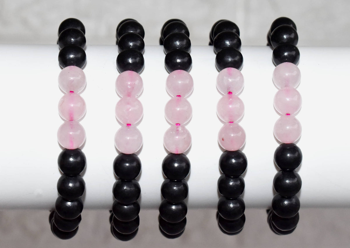 EMF Protection Crystal Bracelet, EMF Bracelet (Shungite Black, Rose Quartz)  DestGlow