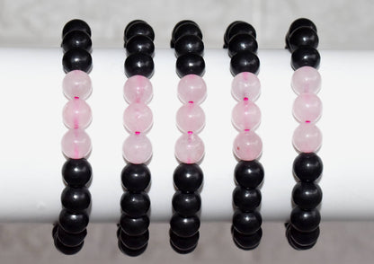 EMF Protection Crystal Bracelet, EMF Bracelet (Shungite Black, Rose Quartz)  DestGlow