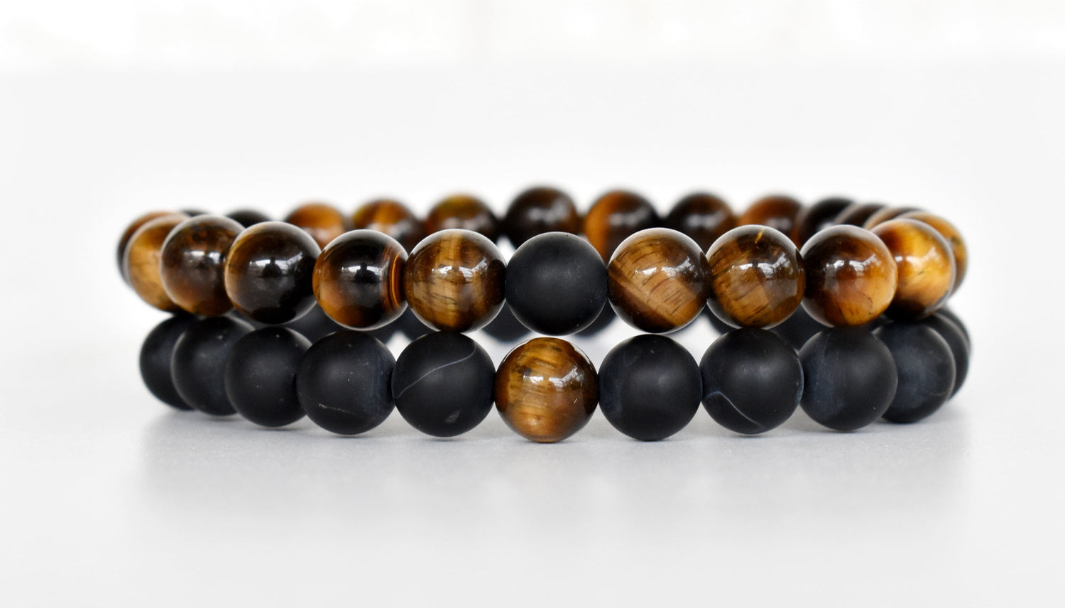 Tiger Eye Black Onyx Matt Couple Bracelets, Anniversary Gift (Focus and Creativity)  DestGlow