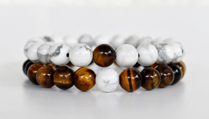 Tiger Eye Howlite Couple Bracelets, Anniversary Gift (Prosperity and Truth)  DestGlow