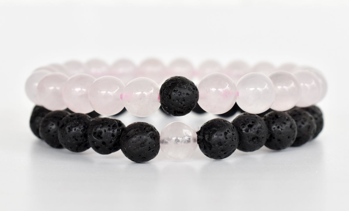 Lava Rose Quartz Couple Bracelets, Anniversary Gift (Creativity and Empathy)  DestGlow