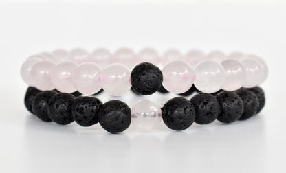 Lava Rose Quartz Couple Bracelets, Anniversary Gift (Creativity and Empathy)  DestGlow