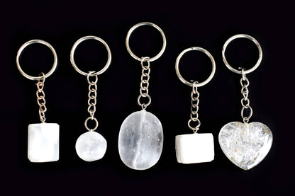 Selenite Key Chain, Gemstone Keychain Crystal Key Ring (Purification and Aura Cleansing)  DestGlow