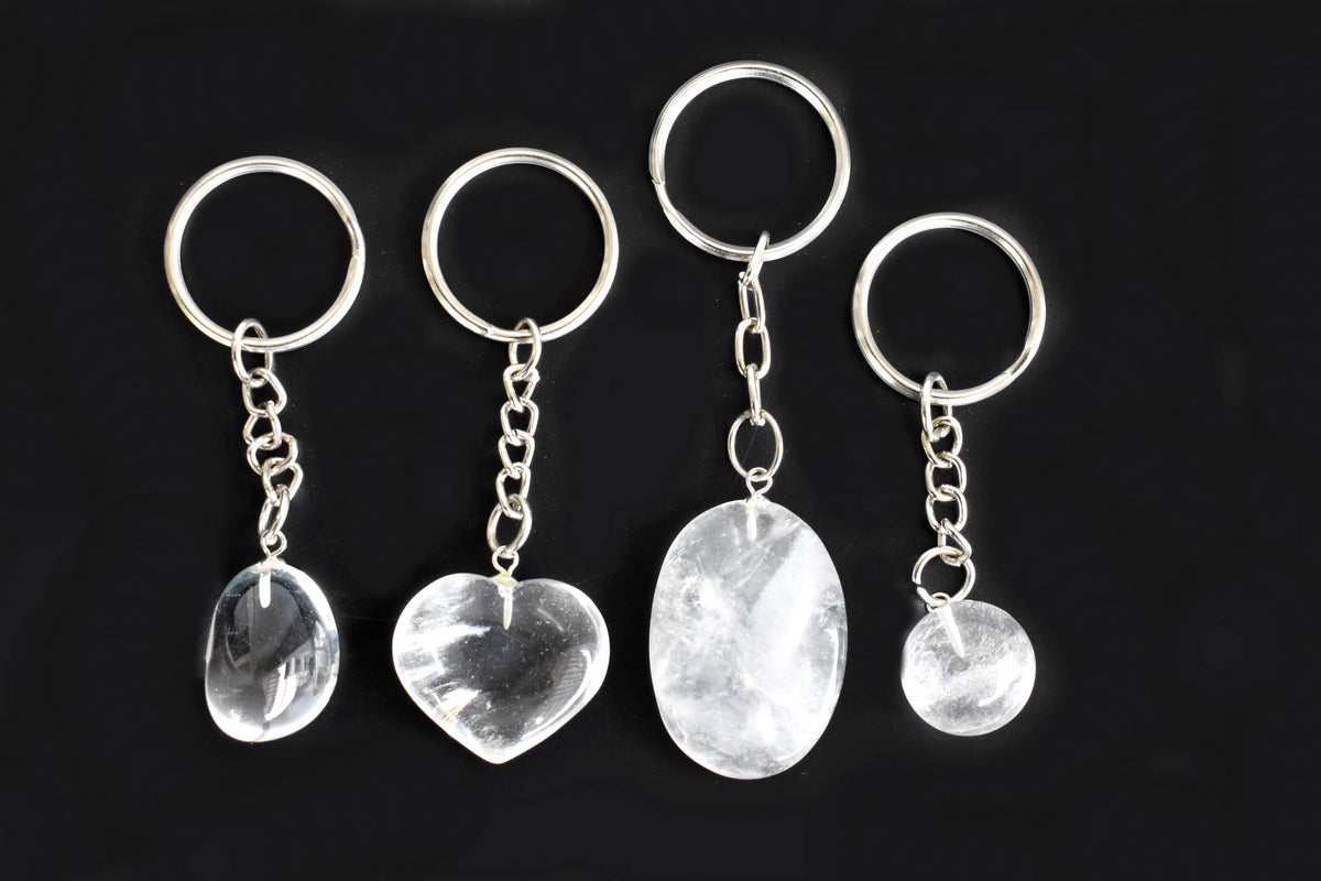 Crystal Quartz Key Chain, Gemstone Keychain Crystal Key Ring (Dreams and Enhancing)  DestGlow