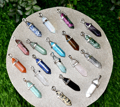 Polished Double Terminated Crystal Points Pencil Pendant Necklace  DestGlow