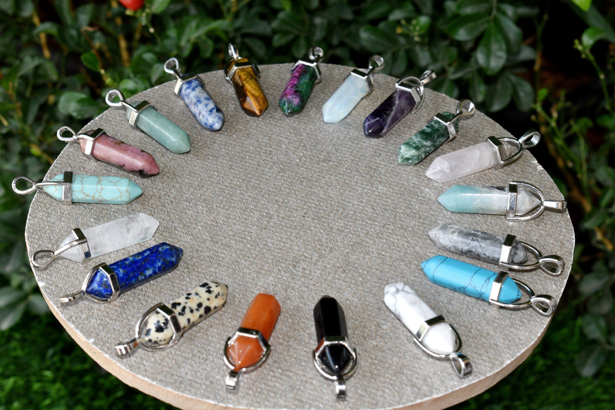 Polished Double Terminated Crystal Points Pencil Pendant Necklace  DestGlow