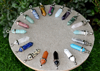 Polished Double Terminated Crystal Points Pencil Pendant Necklace  DestGlow