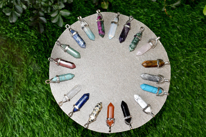 Polished Double Terminated Crystal Points Pencil Pendant Necklace  DestGlow