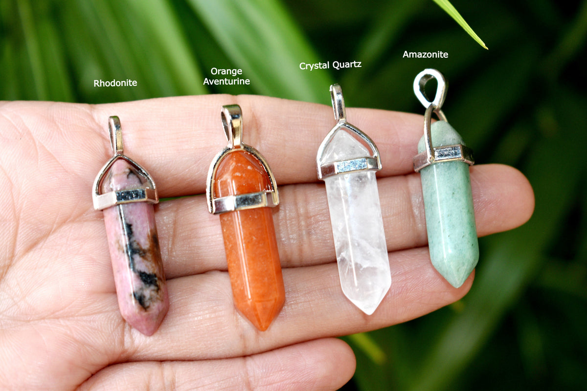 Polished Double Terminated Crystal Points Pencil Pendant Necklace  DestGlow