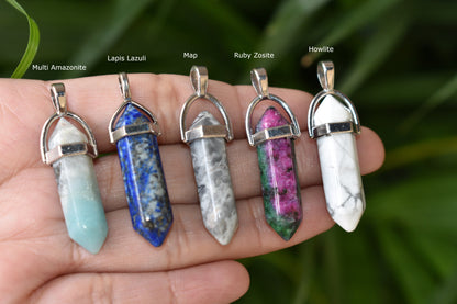 Polished Double Terminated Crystal Points Pencil Pendant Necklace  DestGlow