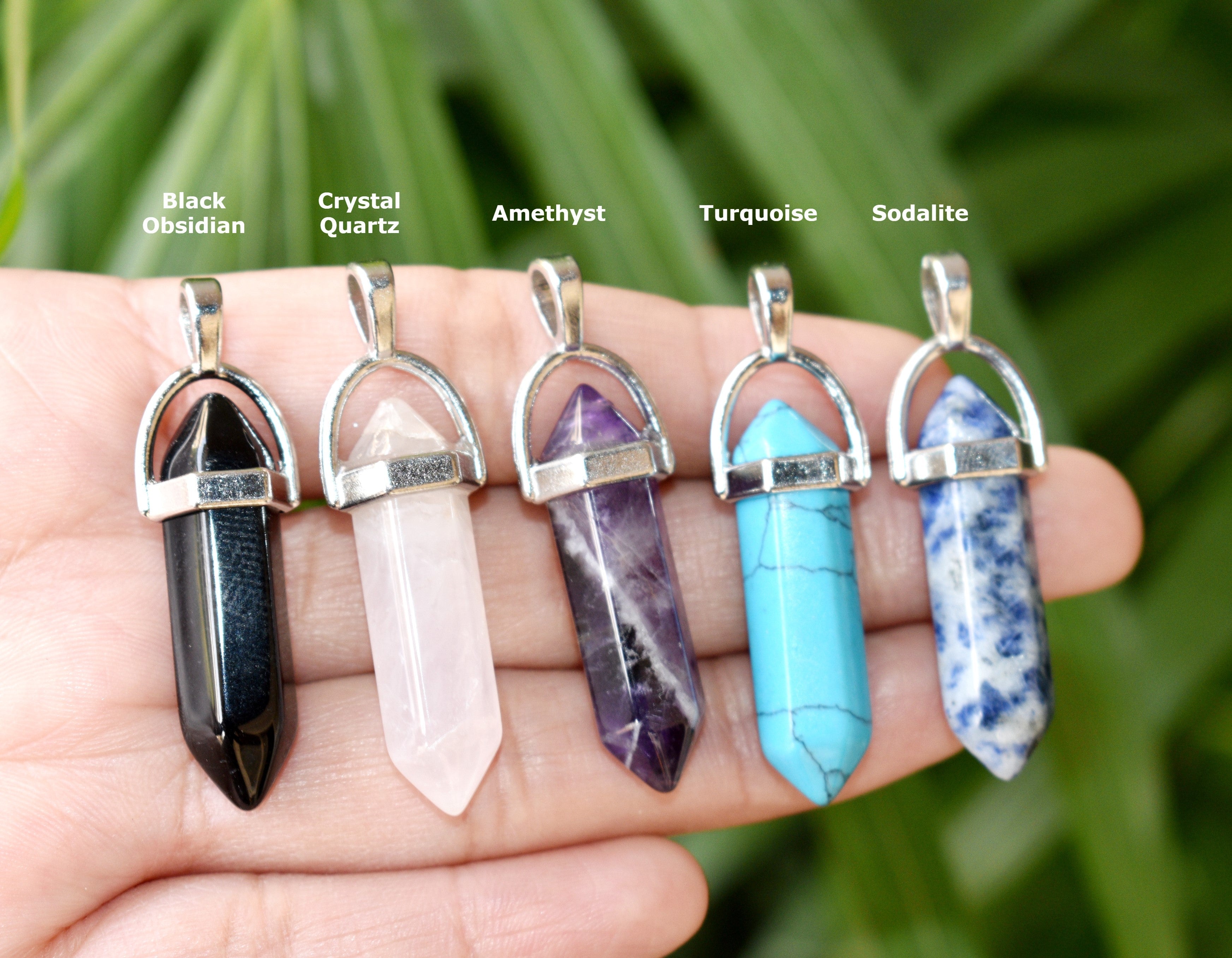 Polished Double Terminated Crystal Points Pencil Pendant Necklace  DestGlow