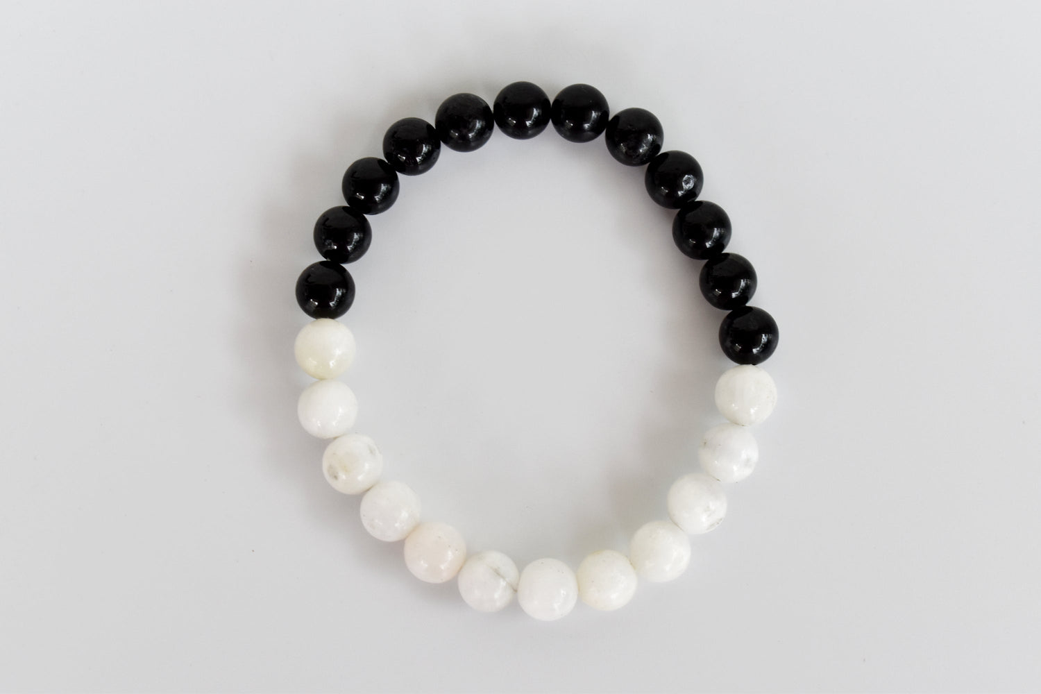 Yin Yang Balance Crystal Bracelet, Selenite, Black Tourmaline Crystal Healing Spiritual Support Balance  DestGlow