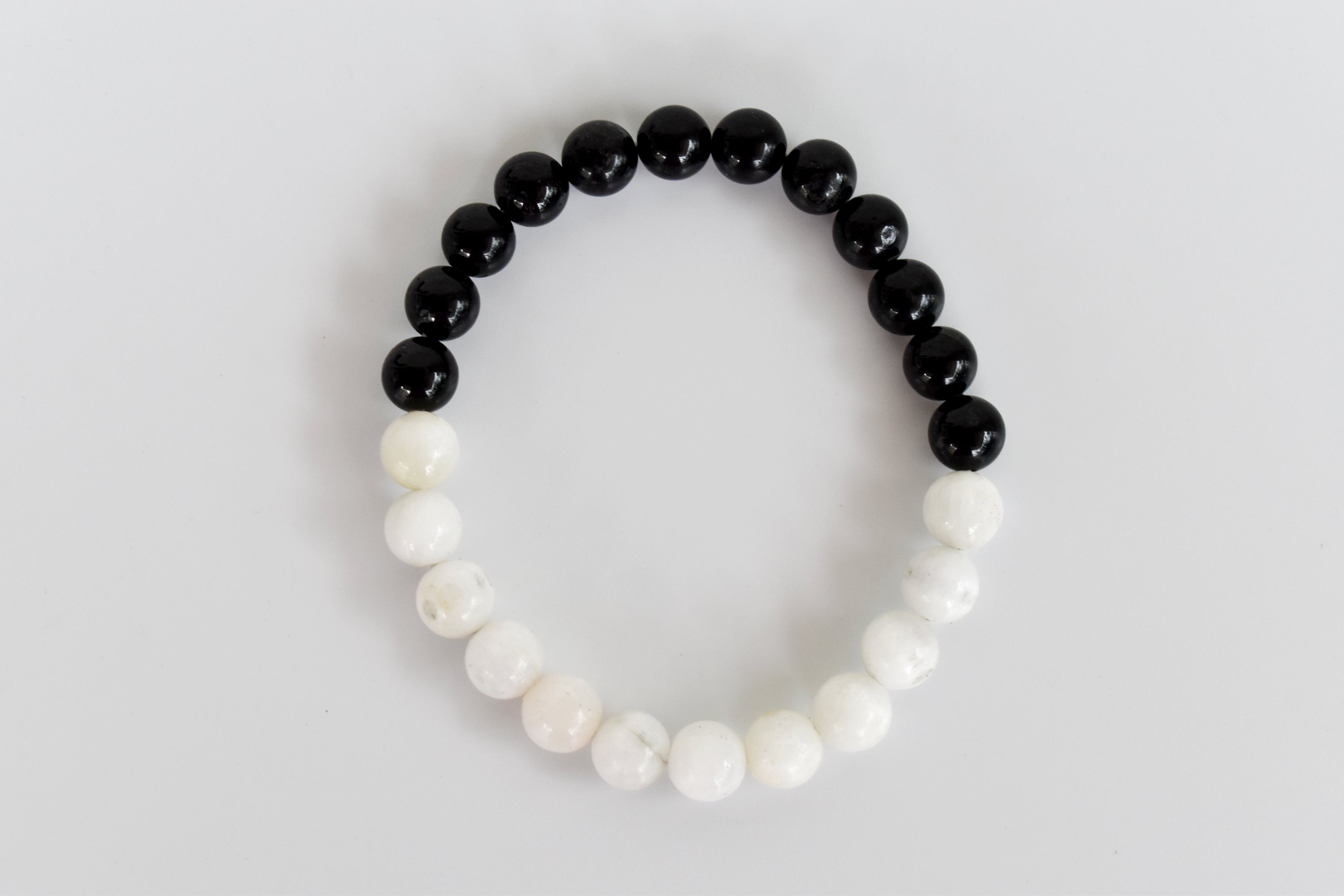 Yin Yang Balance Crystal Bracelet, Selenite, Black Tourmaline Crystal Healing Spiritual Support Balance  DestGlow