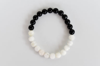 Yin Yang Balance Crystal Bracelet, Selenite, Black Tourmaline Crystal Healing Spiritual Support Balance  DestGlow