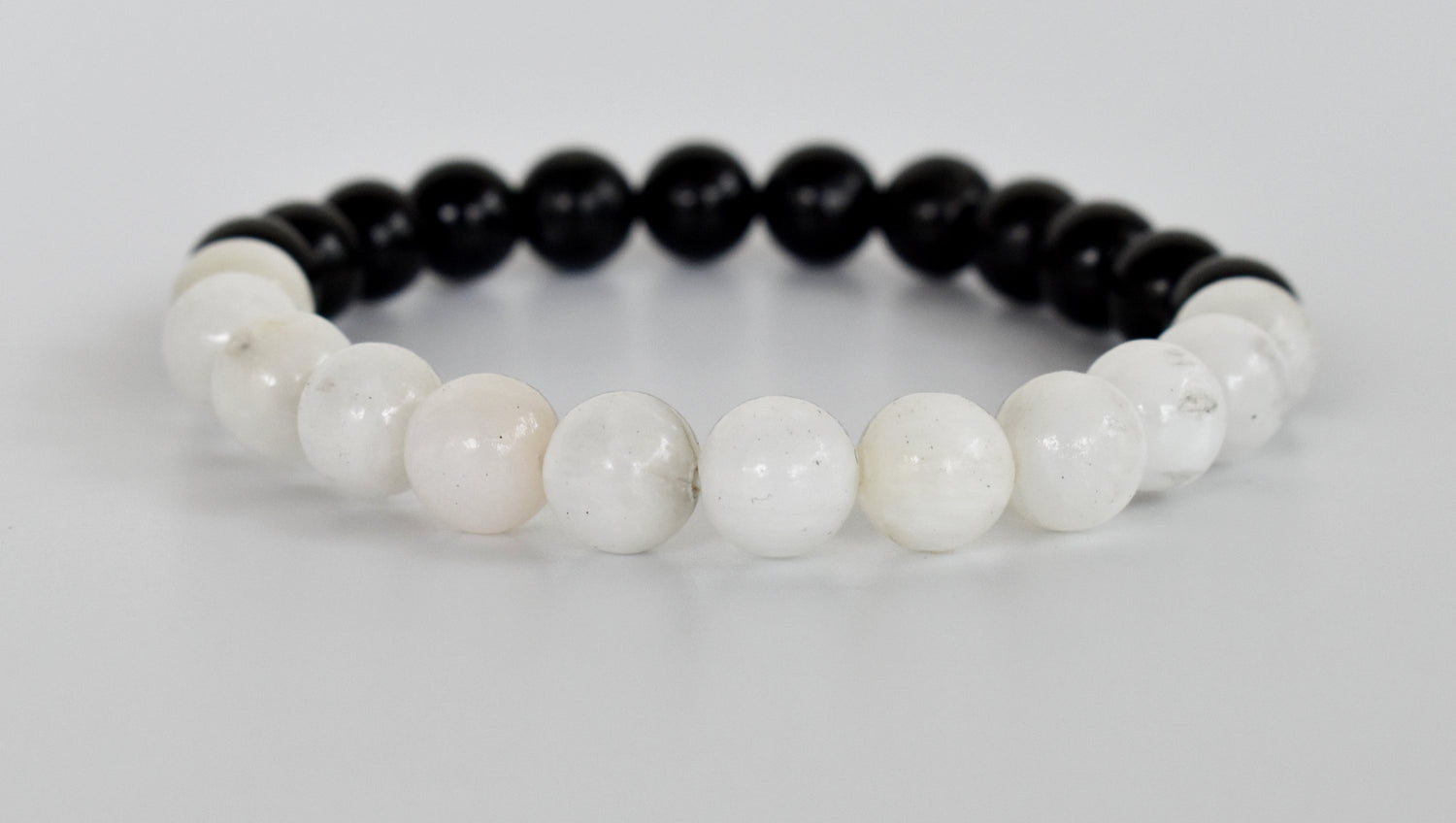 Yin Yang Balance Crystal Bracelet, Selenite, Black Tourmaline Crystal Healing Spiritual Support Balance  DestGlow