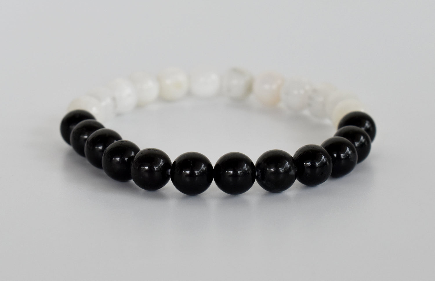 Yin Yang Balance Crystal Bracelet, Selenite, Black Tourmaline Crystal Healing Spiritual Support Balance  DestGlow