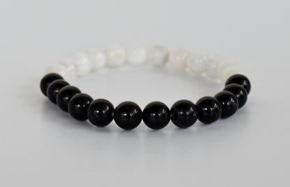 Yin Yang Balance Crystal Bracelet, Selenite, Black Tourmaline Crystal Healing Spiritual Support Balance  DestGlow