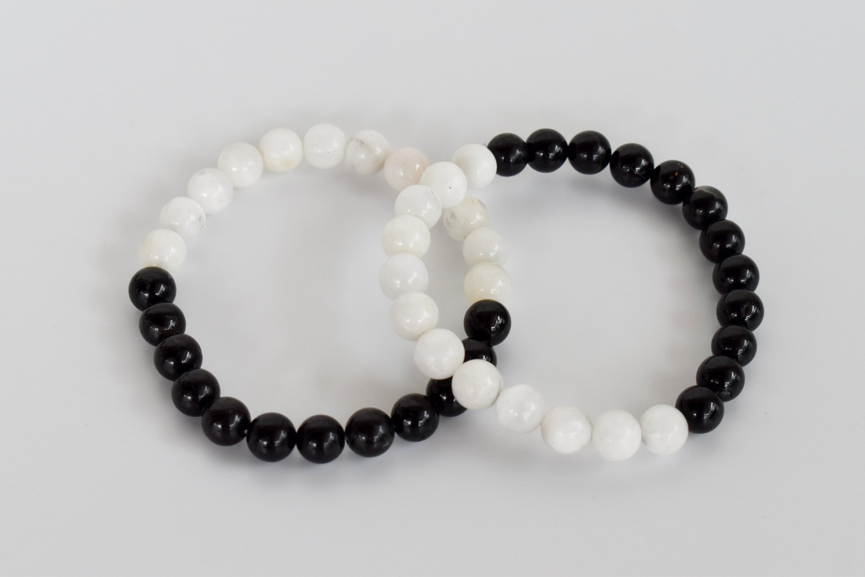 Yin Yang Balance Crystal Bracelet, Selenite, Black Tourmaline Crystal Healing Spiritual Support Balance  DestGlow