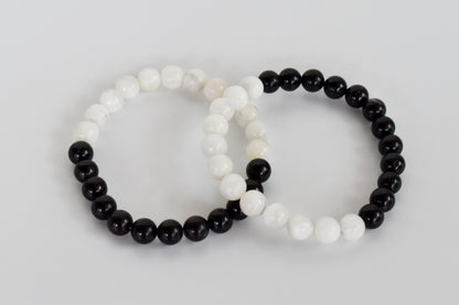 Yin Yang Balance Crystal Bracelet, Selenite, Black Tourmaline Crystal Healing Spiritual Support Balance  DestGlow
