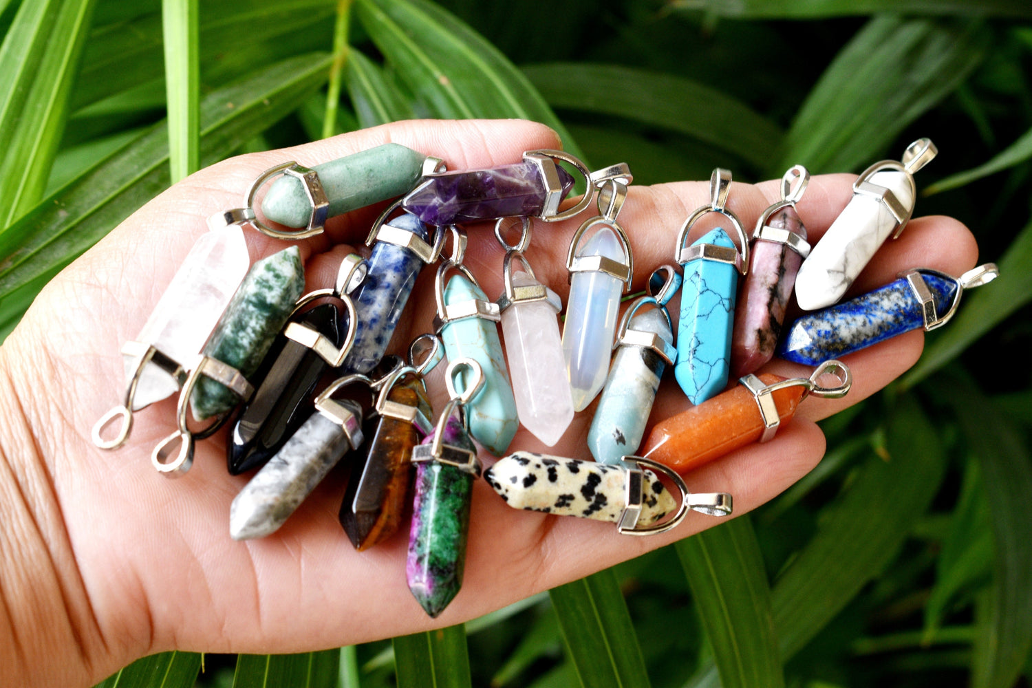 Polished Double Terminated Crystal Points Pencil Pendant Necklace  DestGlow