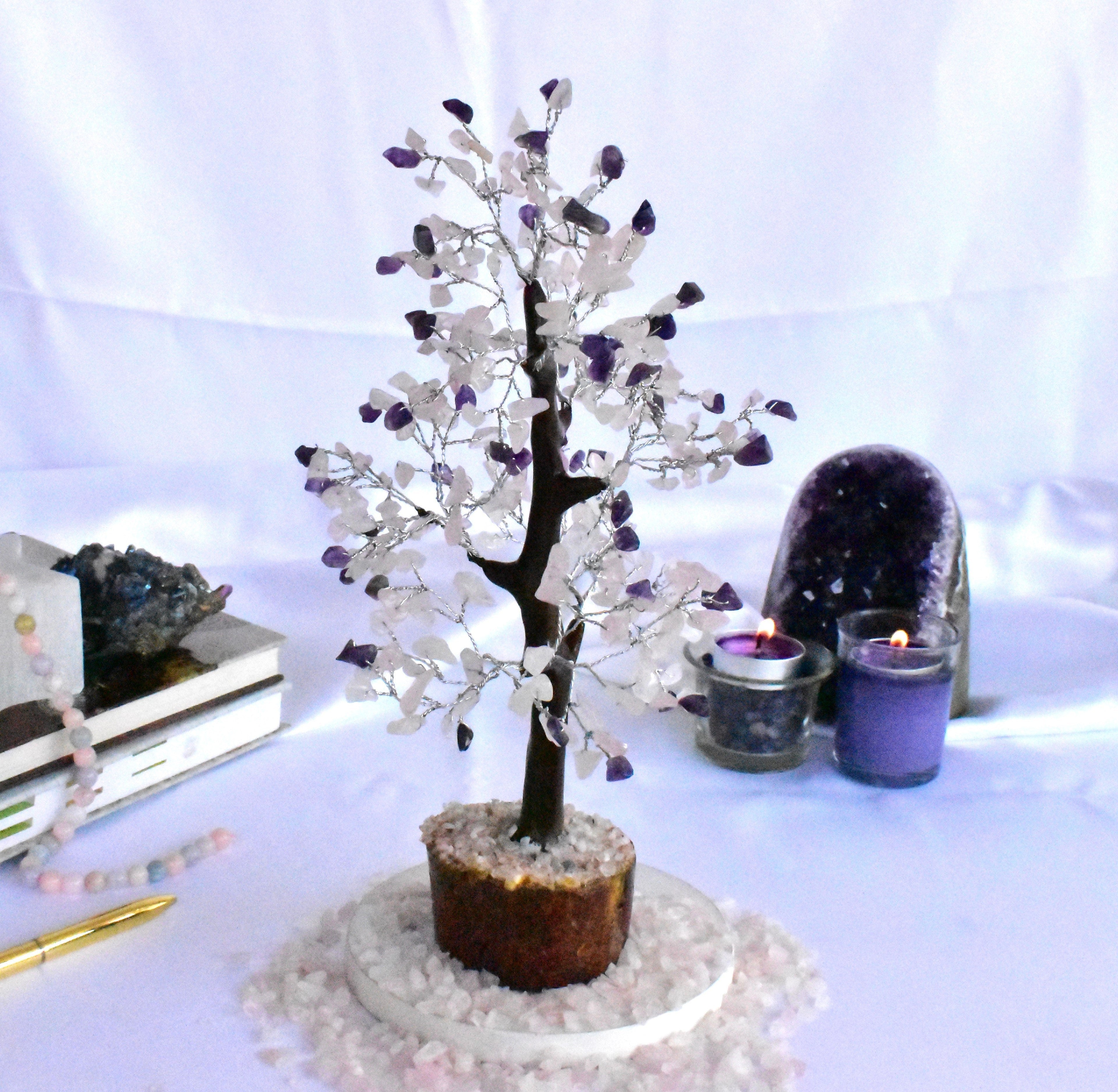 Amethyst with Rose Quartz Gemstones Tree, Mix Crystal Tree.  DestGlow