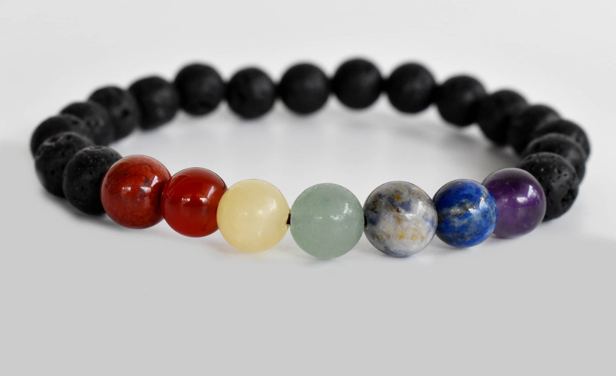 7 Chakra Diffuser Bracelet, Lava with 7 Chakra&