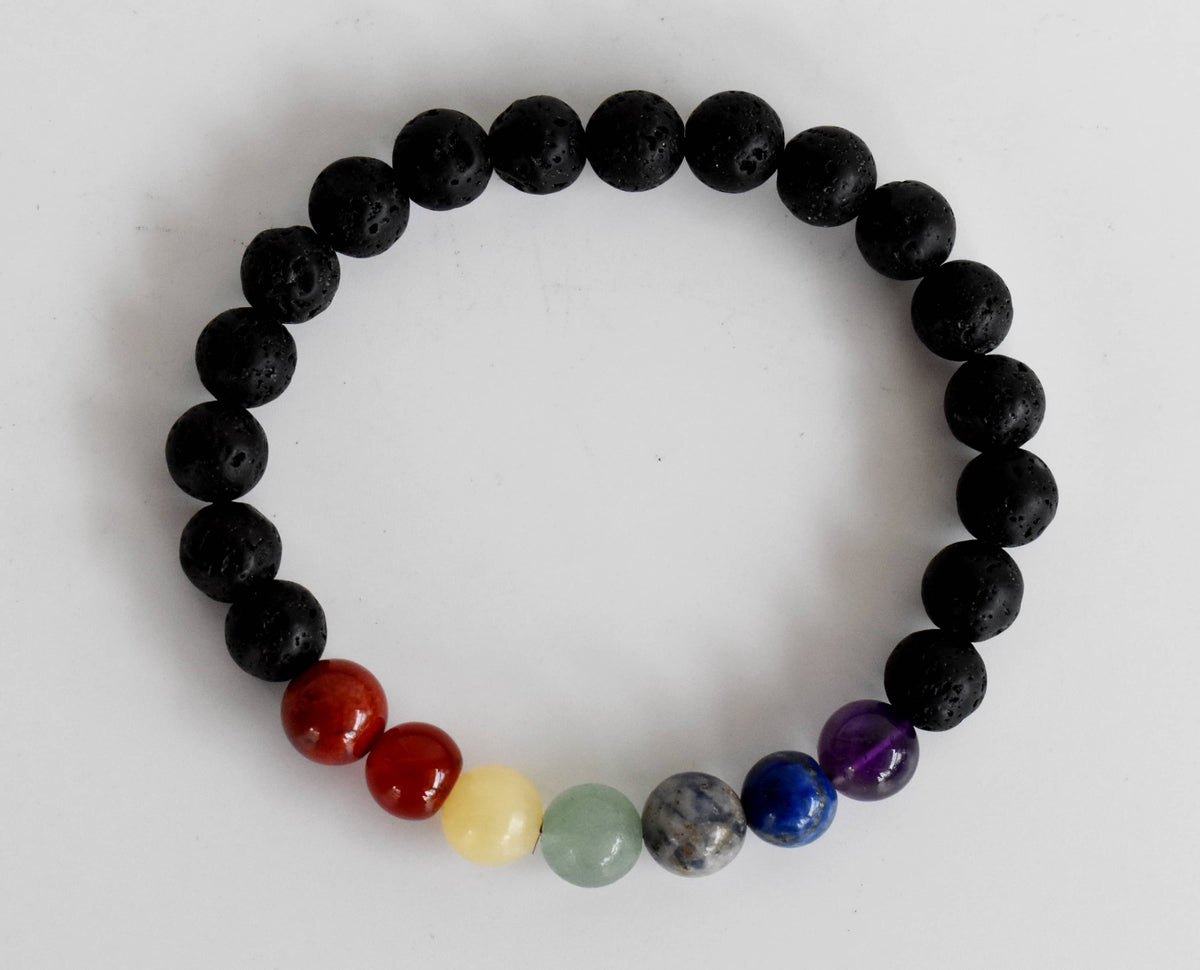 7 Chakra Diffuser Bracelet, Lava with 7 Chakra&