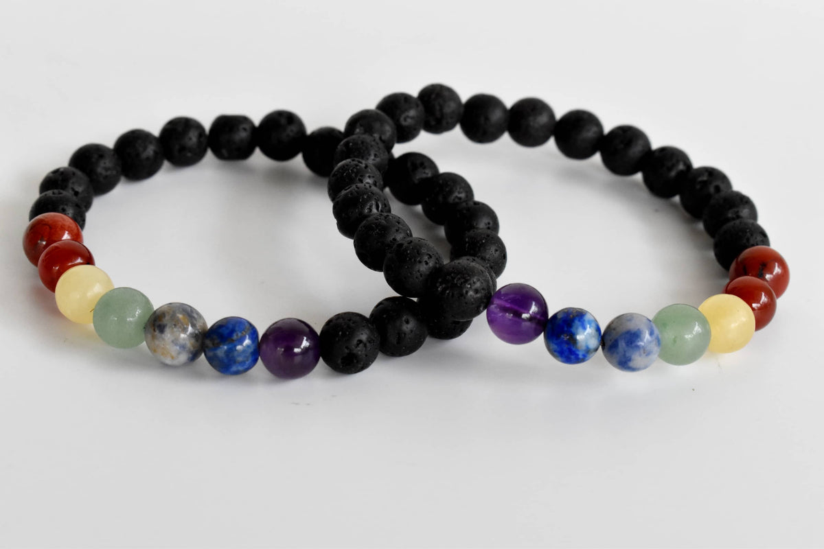 7 Chakra Diffuser Bracelet, Lava with 7 Chakra&