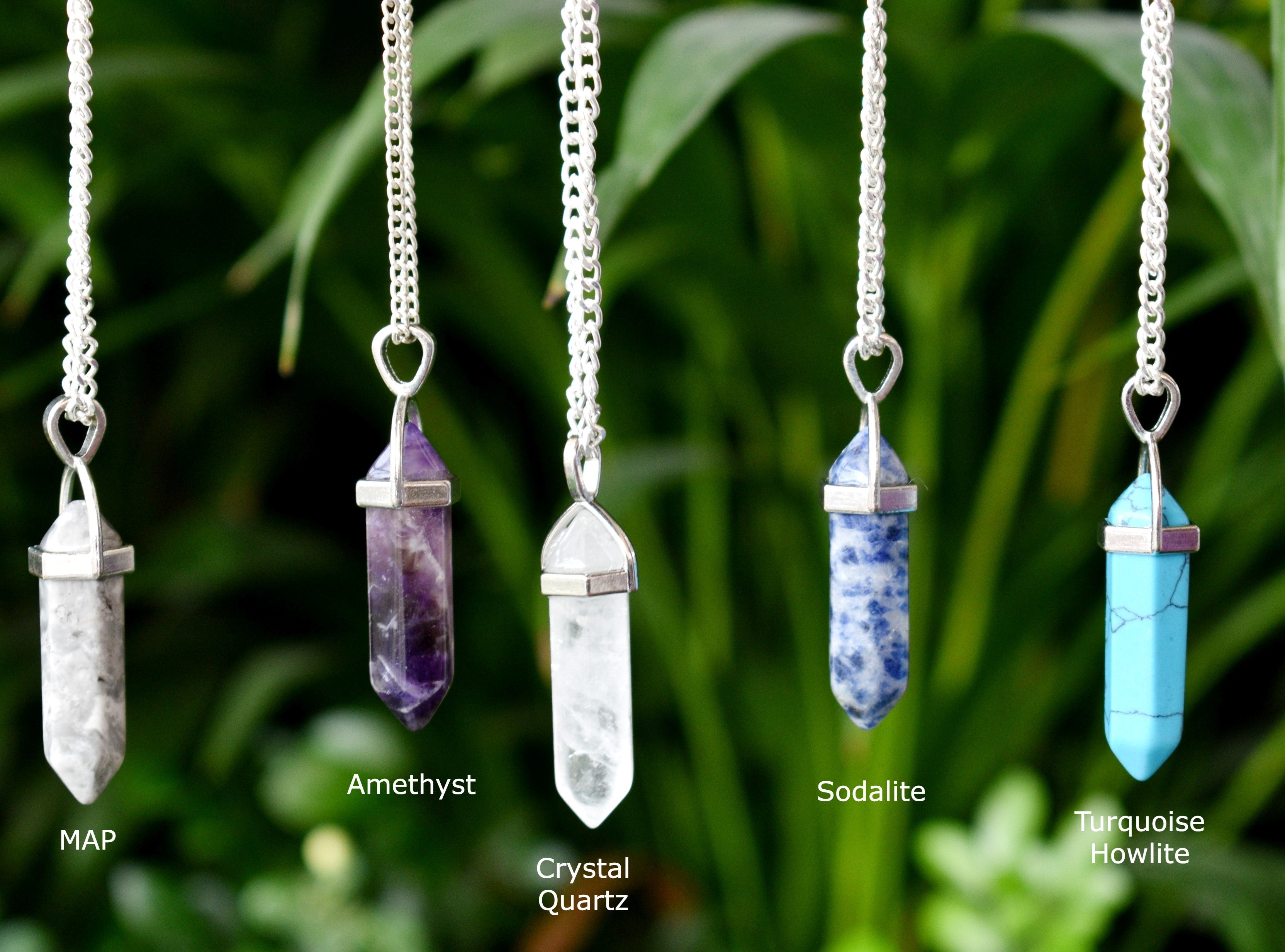 Polished Double Terminated Crystal Points Pencil Pendant Necklace  DestGlow