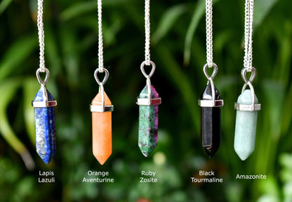 Polished Double Terminated Crystal Points Pencil Pendant Necklace  DestGlow