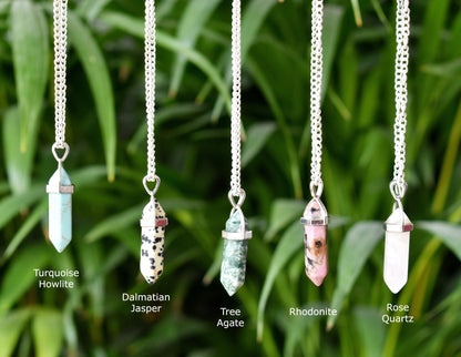 Polished Double Terminated Crystal Points Pencil Pendant Necklace  DestGlow