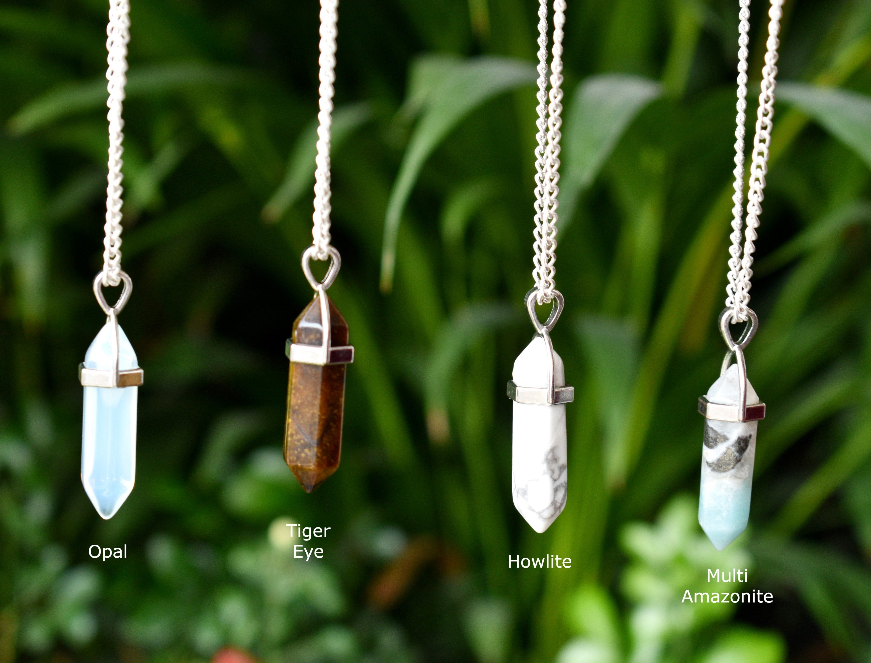 Polished Double Terminated Crystal Points Pencil Pendant Necklace  DestGlow