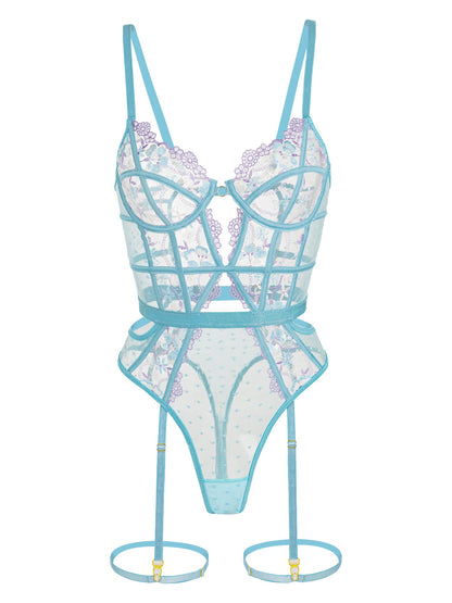 Indigo Dreams Floral French-inspired Sensual Bodysuit - DestGlow