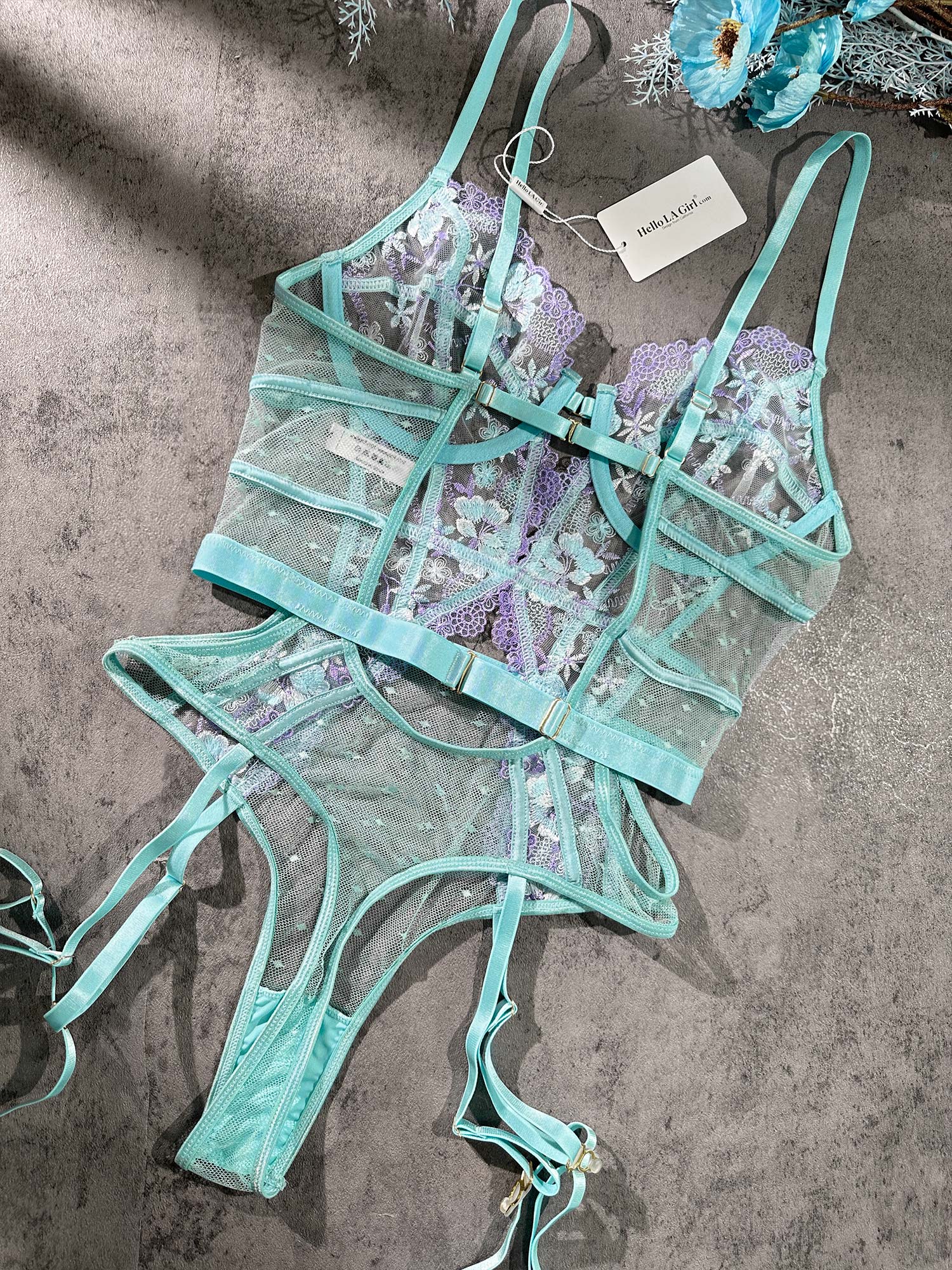 Indigo Dreams Floral French-inspired Sensual Bodysuit - DestGlow