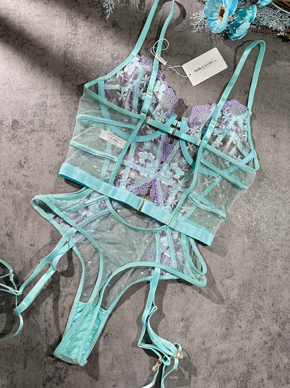 Indigo Dreams Floral French-inspired Sensual Bodysuit - DestGlow