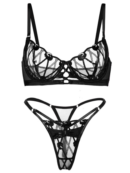 Exquisitely Crafted Midnight Black Lace Lingerie Set 