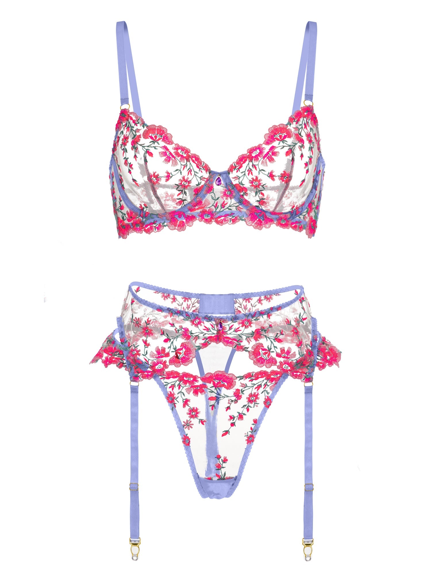 Fantasy Pink Bloom Embroidery Lingerie Set 