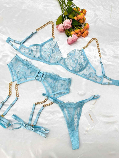 Azure Dreams Sheer Lace Lingerie Set