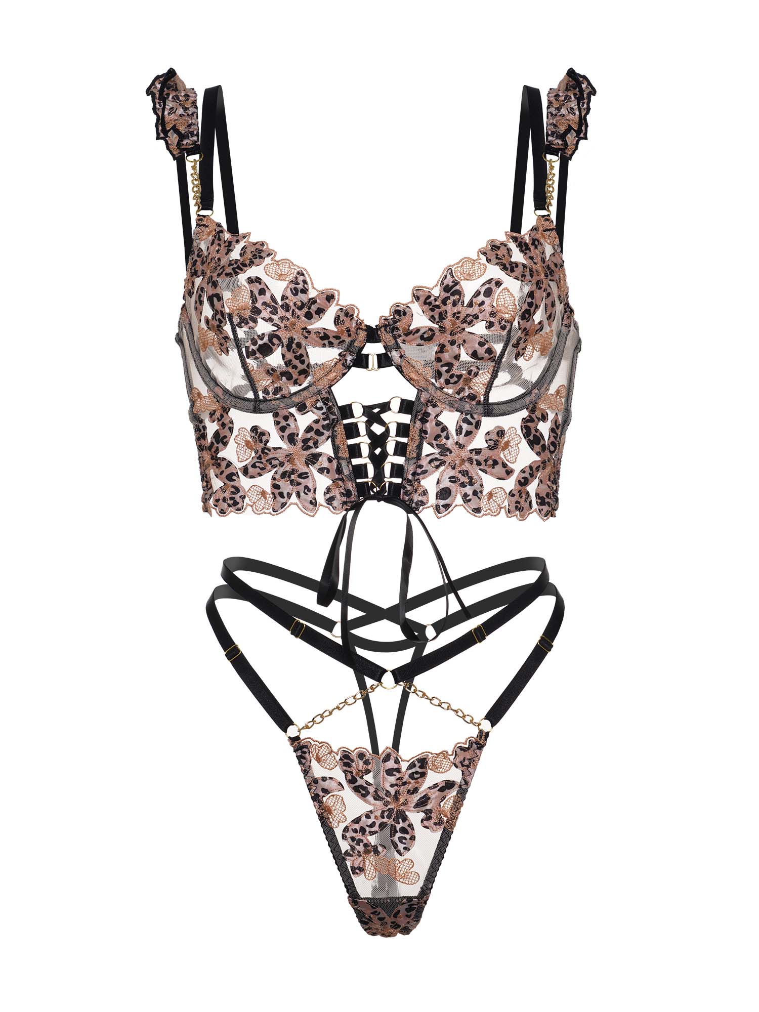 Leopard Flower Lace Lingerie Set 