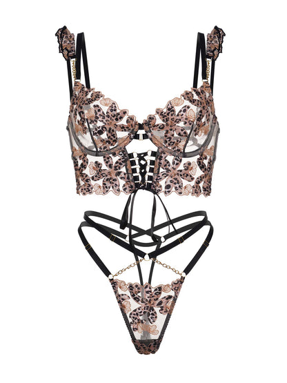 Leopard Flower Lace Lingerie Set 