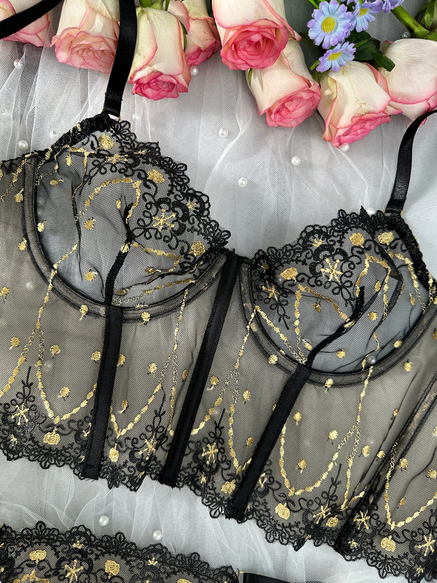 Chic Luxe Noir &amp; Gold Lingerie Set