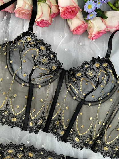 Chic Luxe Noir &amp; Gold Lingerie Set