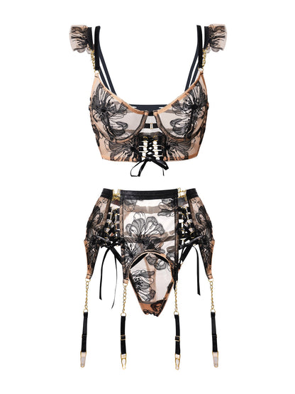 Black&amp;Nude Ribbon Sculpting Body Lingerie Set